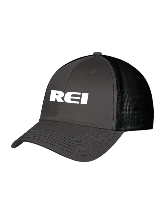 Charcoal & Black Mesh Trucker Cap Snap Back w/REI Logo