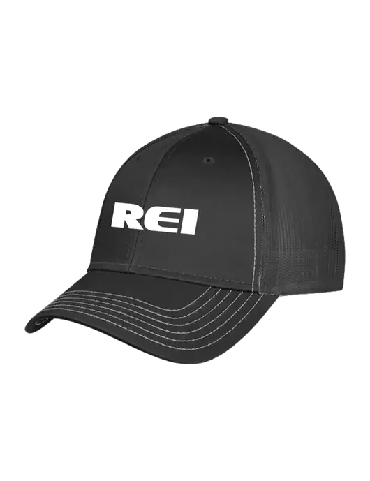 Charcoal Grey Mesh Trucker Cap Snap Back w/REI Logo