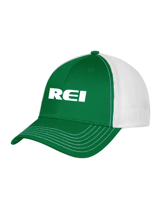 Kelly & White Mesh Trucker Cap Snap Back w/REI Logo