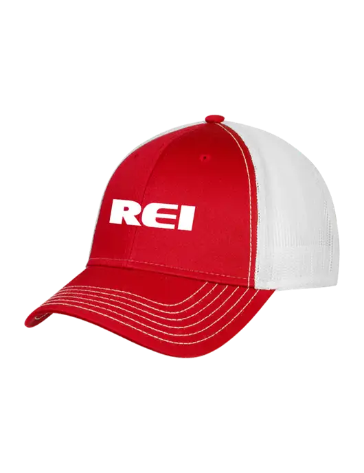 Red/White Mesh Trucker Cap Snap Back w/REI Logo