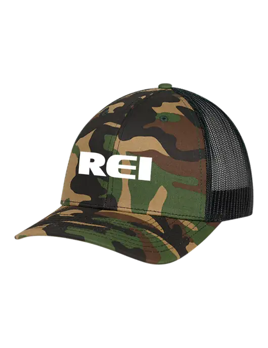 Richardson Adjustable Snapback Original 112P Trucker Cap Army Camo/Black  w/REI Logo