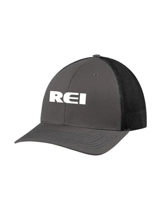 Richardson Adjustable Snapback Original 112 Trucker Cap Dark Grey w/Black Mesh w/REI Logo