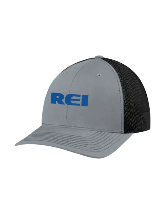 Richardson Adjustable Snapback Original 112 Trucker Cap Heather Grey w/Black Mesh w/REI Logo