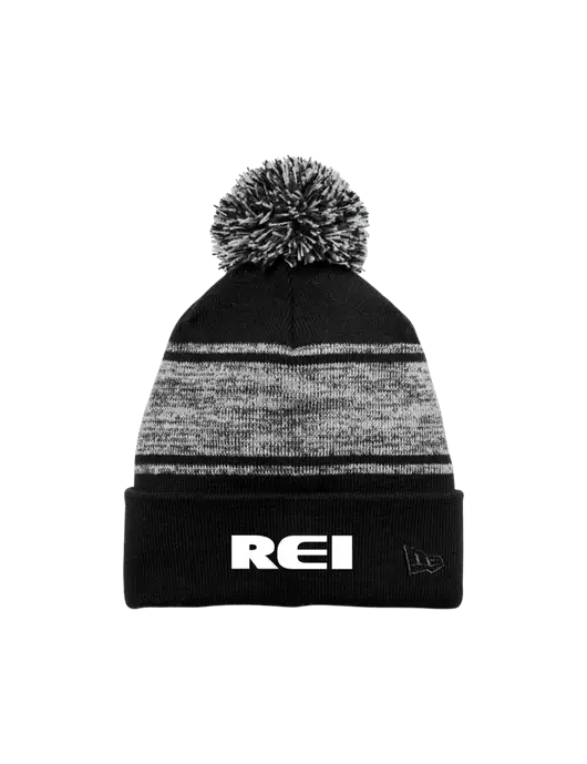 New Era Black/Charcoal Knit Chilled Pom Beanie w/REI Logo