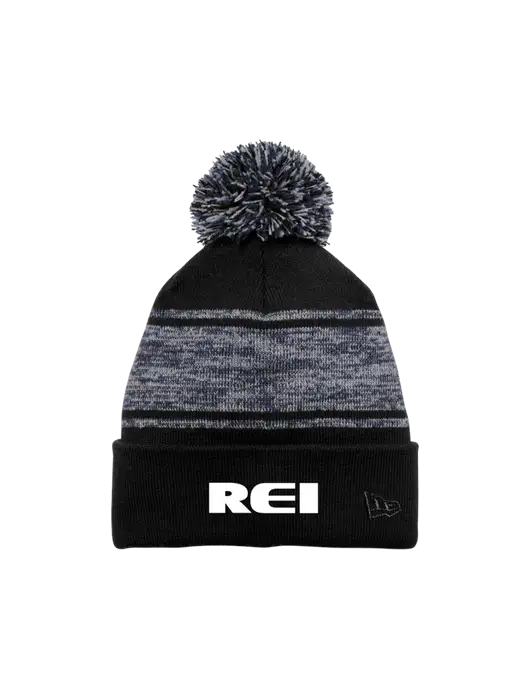New Era Black/Navy Knit Chilled Pom Beanie w/REI Logo