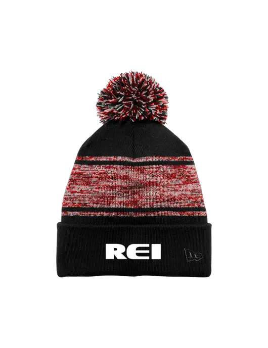New Era Black/Red Knit Chilled Pom Beanie w/REI Logo