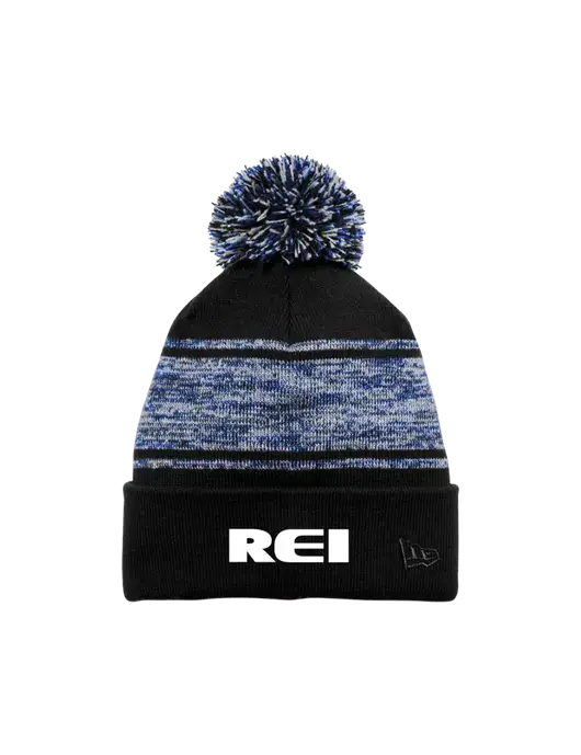 New Era Black/Royal Knit Chilled Pom Beanie w/REI Logo