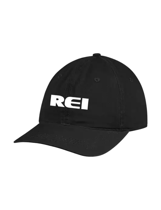 Garment Washed Unstructured Twill Black Cap w/REI Logo