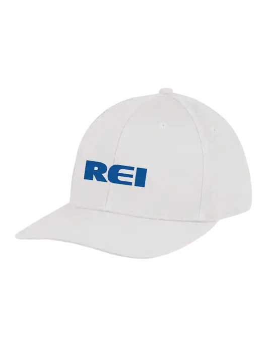 Premium Modern Structured Twill White Snapback Cap w/REI Logo