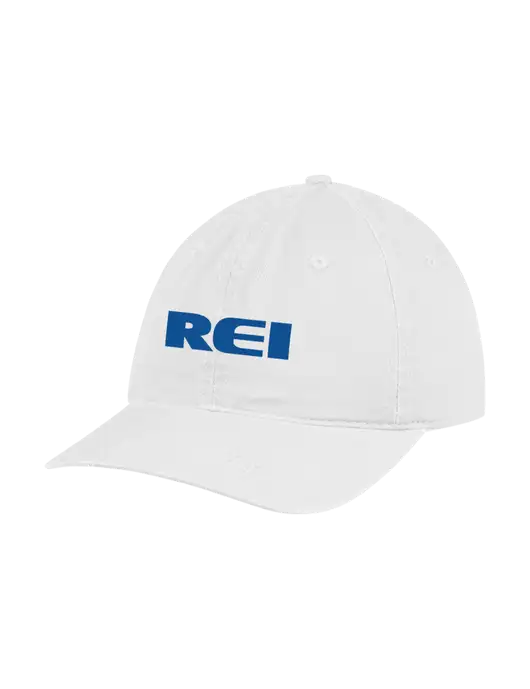 Garment Washed Unstructured Twill White Cap w/REI Logo