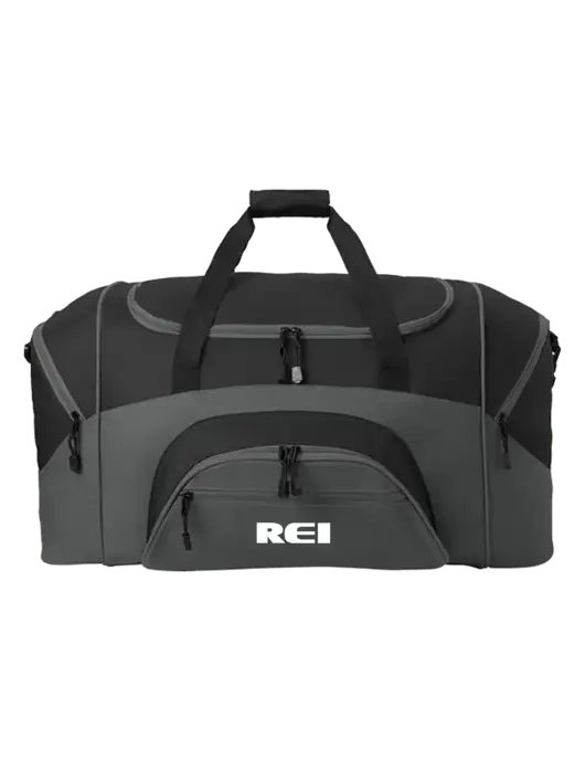 Standard Colorblock Black/Dark Grey Sport Duffel w/REI Logo