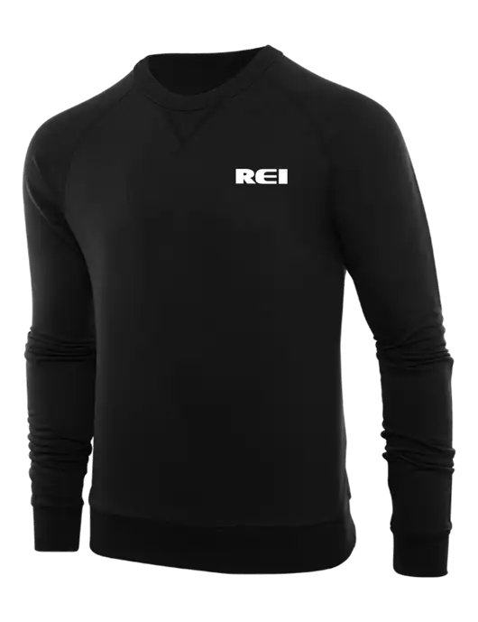 Allmade Deep Black Organic French Terry Crewneck Sweatshirt w/REI Logo