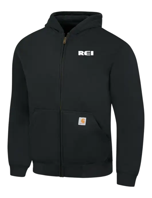 Carhartt Black Rain Defender Paxton Heavyweight Hooded Full Zip-Front Sweatshirt w/REI Logo
