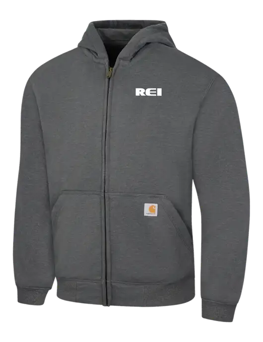 Carhartt Dark Grey Heather Rain Defender Paxton Heavyweight Hooded Zip-Front Sweatshirt w/REI Logo