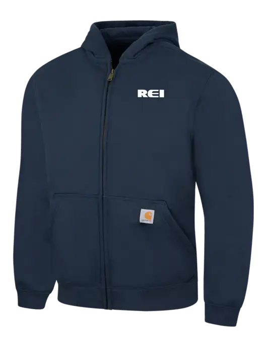 Carhartt Navy Rain Defender Paxton Heavyweight Hooded Zip-Front Sweatshirt w/REI Logo