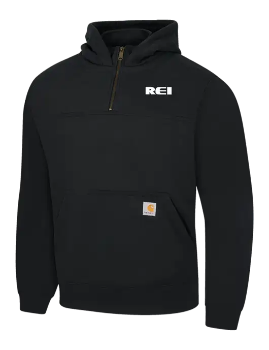 Carhartt Black Rain Defender Paxton Heavyweight Hooded 1/4 Zip Mock Sweatshirt w/REI Logo