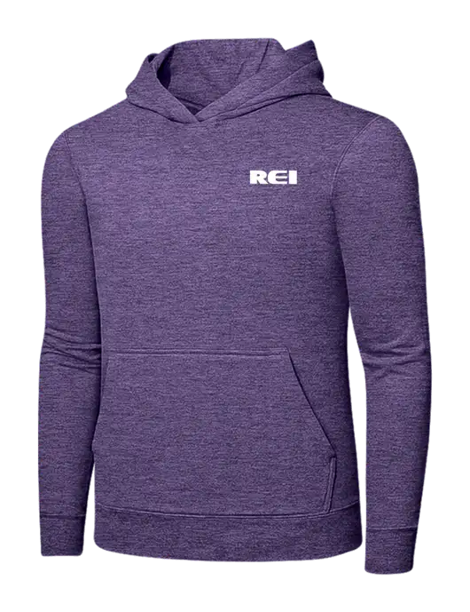 Heather Purple 7.8. oz Ring Spun Hooded Sweatshirt w/REI Logo