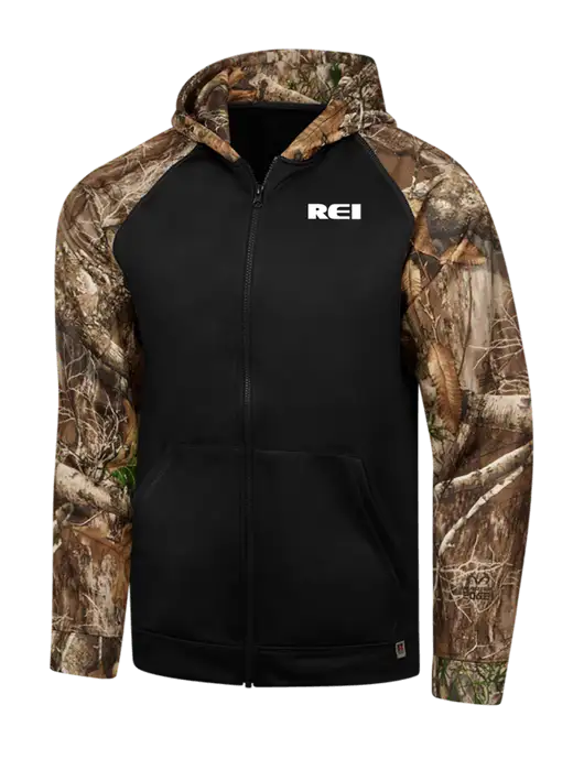 Russell Outdoors Black/Realtree Edge Camo Colorbock Performance Full Zip Hoodie w/REI Logo