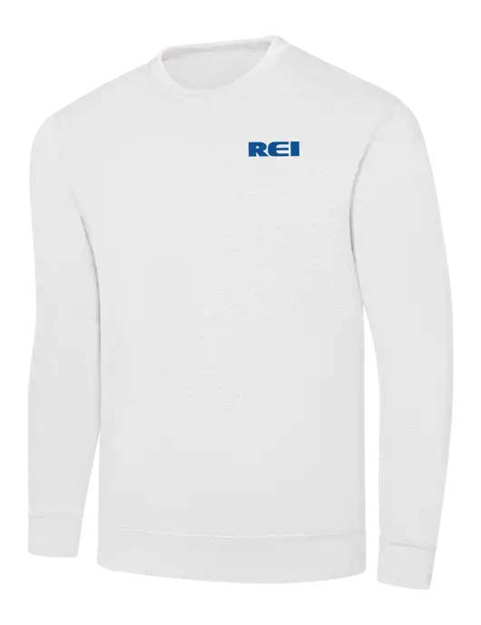White 7.8 oz Ring Spun Crew Sweatshirt w/REI Logo