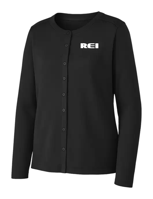 Black Womens Concept Stretch Button-Front Cardigan Sweater w/REI Logo