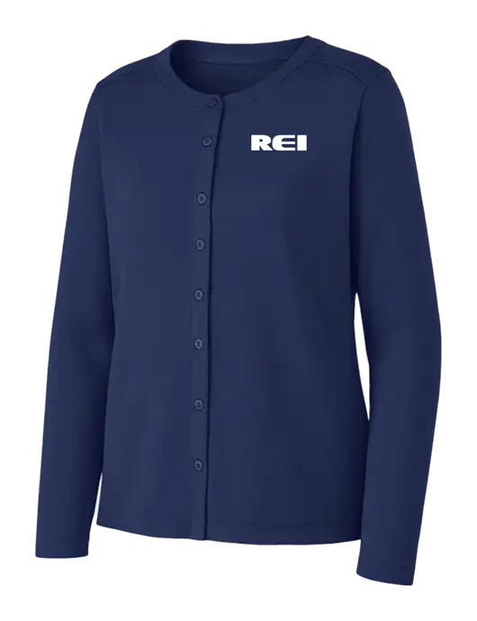 Dress Blue Navy Womens Concept Stretch Button-Front Cardigan Sweater w/REI Logo