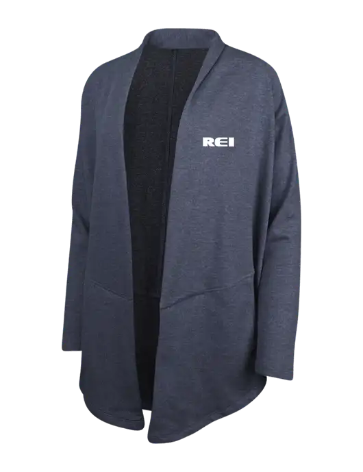Estate Blue Heather/Charcoal Heather Womens Interlock Cardigan w/REI Logo