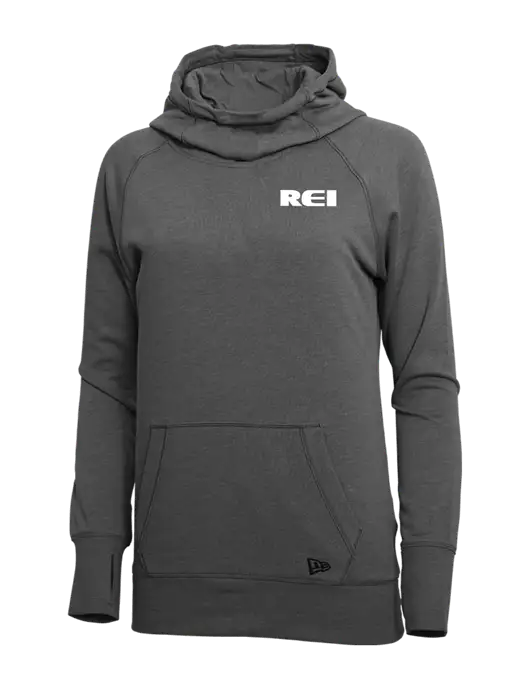 New Era Black Heather Womens Tri-Blend Fleece Pullover Hoodie w/REI Logo