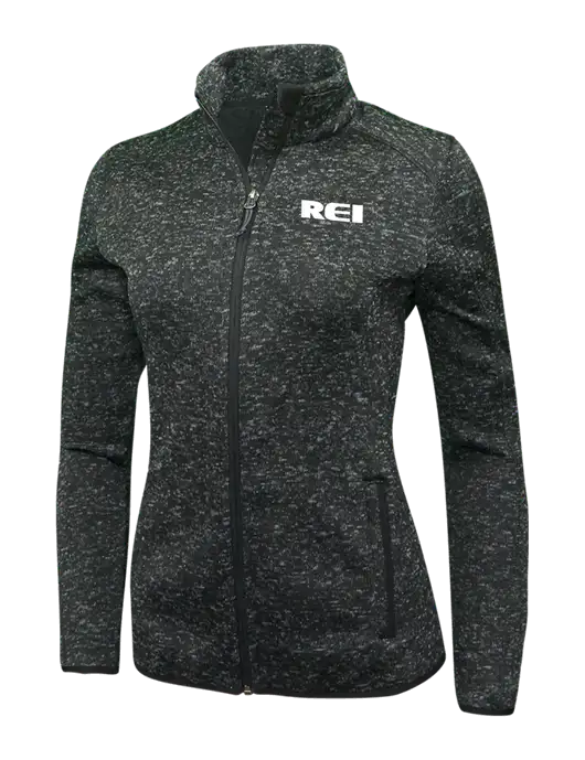 Black Heather Womens Sweater Fleece Jacket w/REI Logo