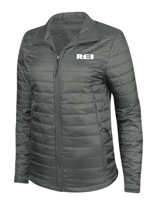 Dark Grey Womens Puffy Packable Jacket w/REI Logo