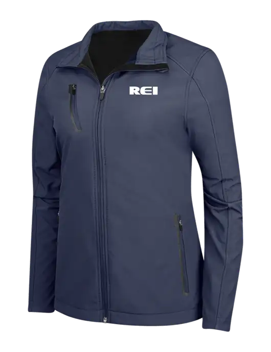 Navy Womens Welded Softshell Jacket w/REI Logo