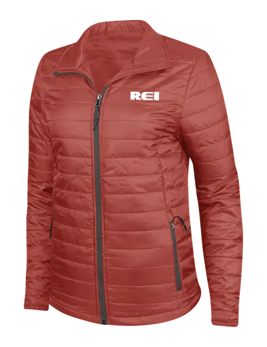 Dark Red Womens Puffy Packable Jacket w/REI Logo