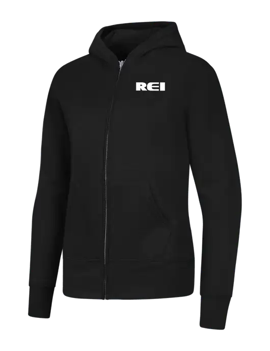 Jet Black Womens Core Fleece Full-Zip Hooded Sweatshirt w/REI Logo