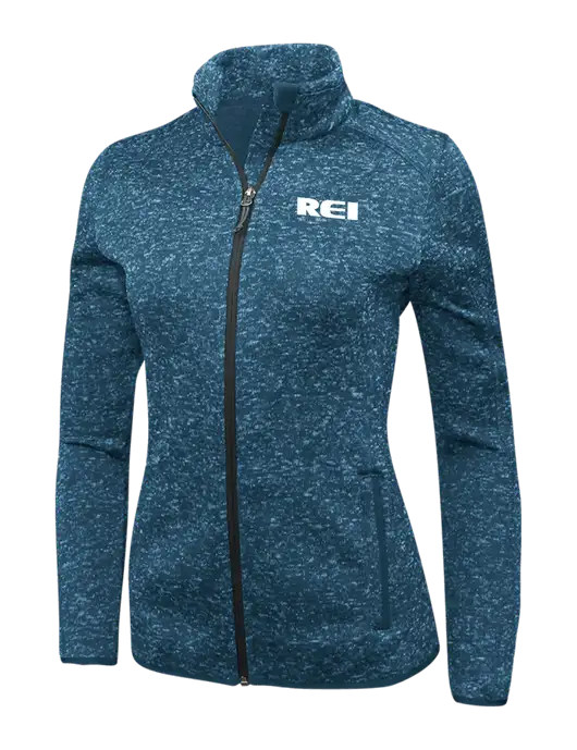 Medium Blue Heather Womens Sweater Fleece Jacket w/REI Logo
