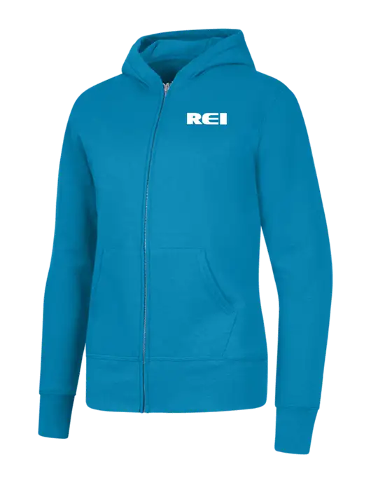 Neon Blue Womens Core Fleece Full-Zip Hooded Sweatshirt w/REI Logo