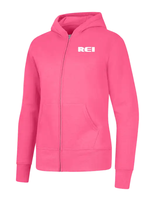 Neon Pink Womens Core Fleece Full-Zip Hooded Sweatshirt w/REI Logo