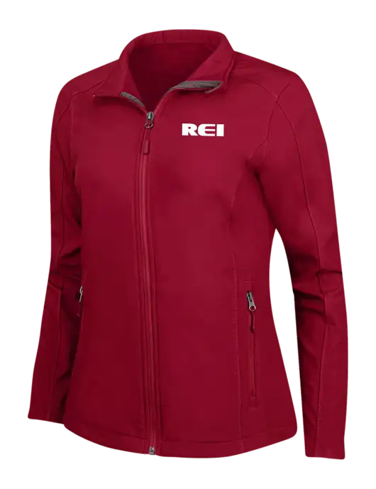 Red Womens Core Soft Shell Jacket w/REI Logo