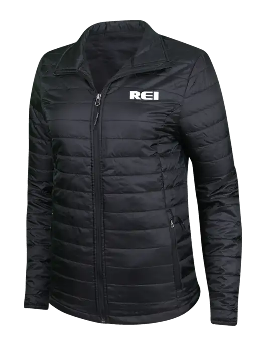 Womens Black Puffy Packable Jacket w/REI Logo