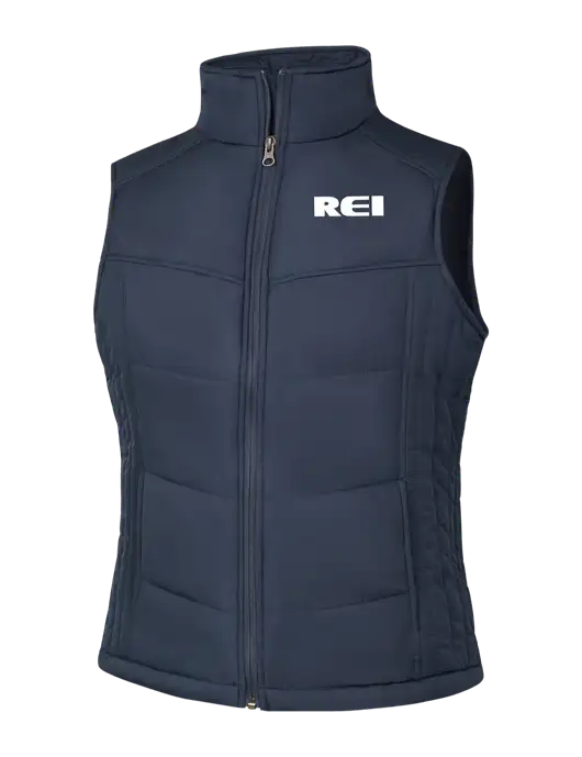  Womens Dark Slate/Black Puffy Vest w/REI Logo