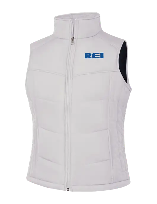 Womens White/Dark Slate Puffy Vest w/REI Logo