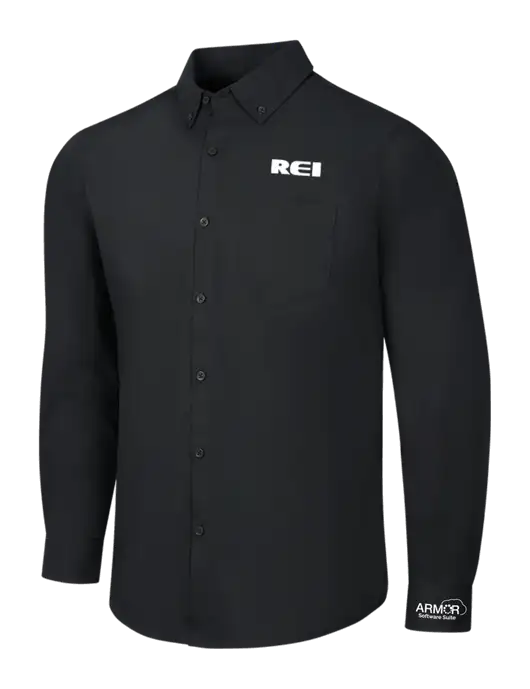 Black Long Sleeve Carefree Poplin Shirt w/REI Logo, Armor Logo