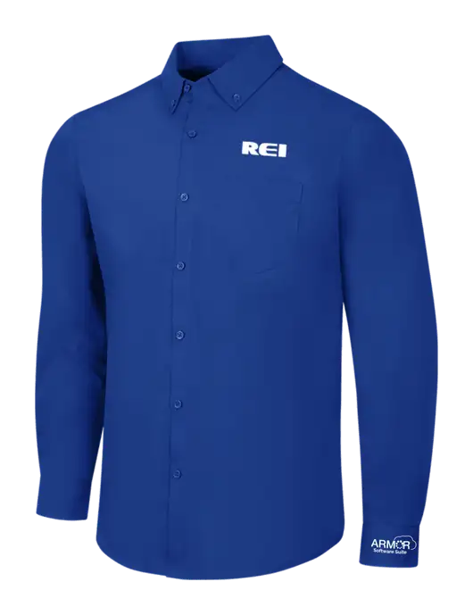 Dark Royal Long Sleeve Carefree Poplin Shirt w/REI Logo, Armor Logo