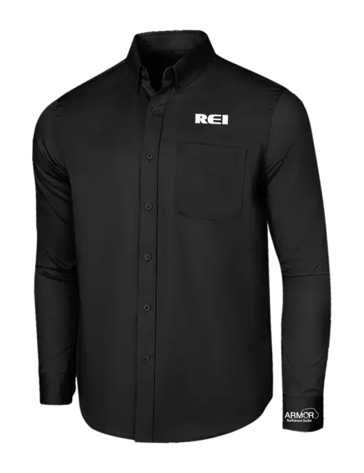 Long Sleeve Deep Black Superpro React Twill Shirt w/REI Logo, Armor Logo