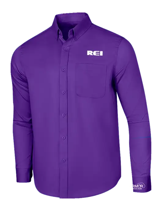 Long Sleeve Purple Superpro React Twill Shirt w/REI Logo, Armor Logo