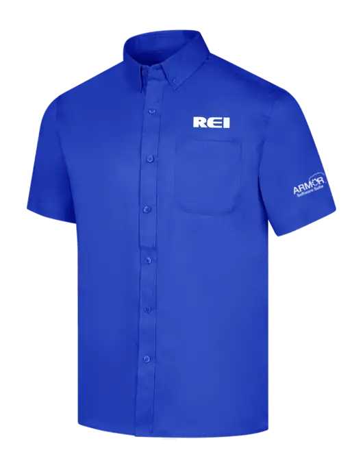 Short Sleeve Dark Royal Superpro React Twill Shirt w/REI Logo, Armor Logo