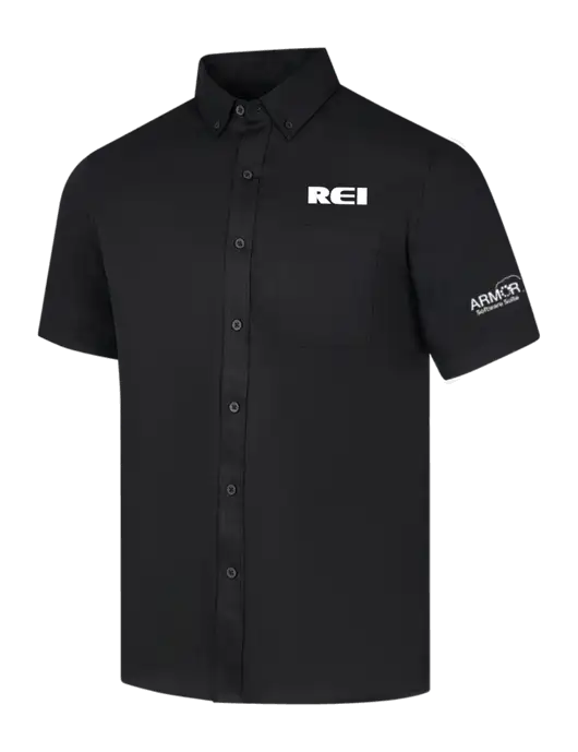 Short Sleeve Deep Black Superpro React Twill Shirt w/REI Logo, Armor Logo