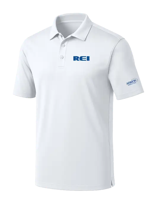 White Silk Touch Performance Polo w/REI Logo, Armor Logo