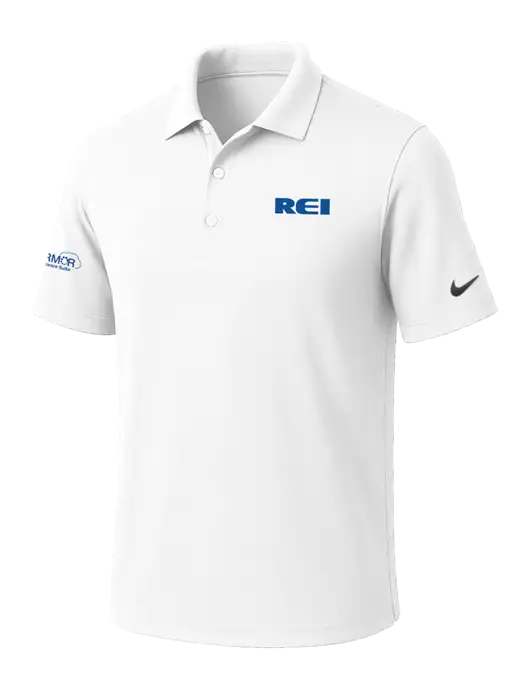 NIKE White Dri-Fit Micro Pique Polo w/REI Logo, Armor Logo