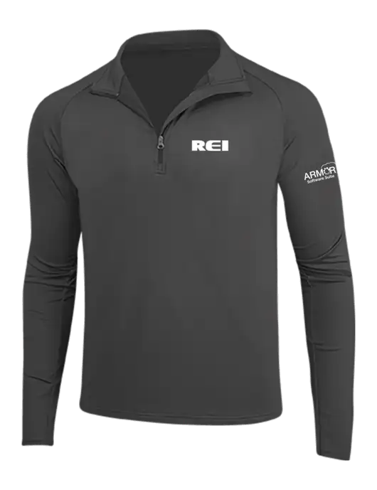 Charcoal Grey Sport Wick Stretch 1/4 Zip Pullover w/REI Logo, Armor Logo