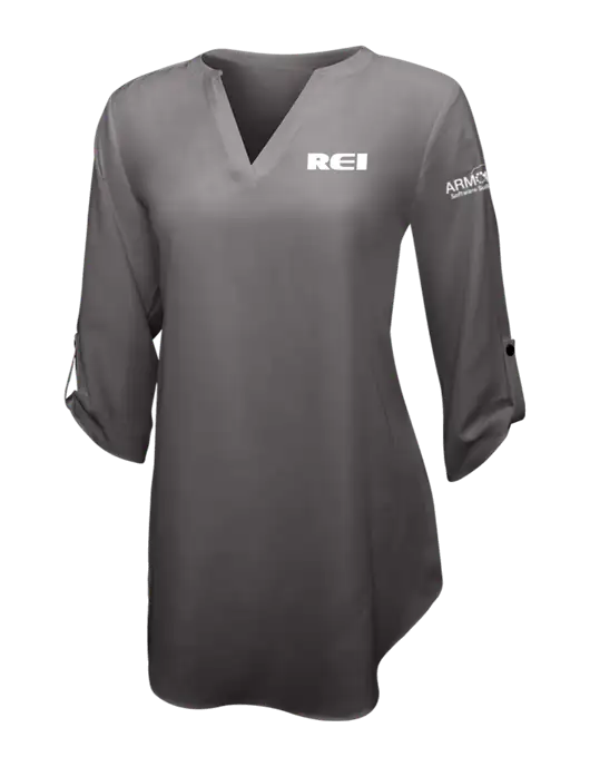 Dark Grey Womens 3/4 Sleeve Tunic Blouse w/REI Logo, Armor Logo