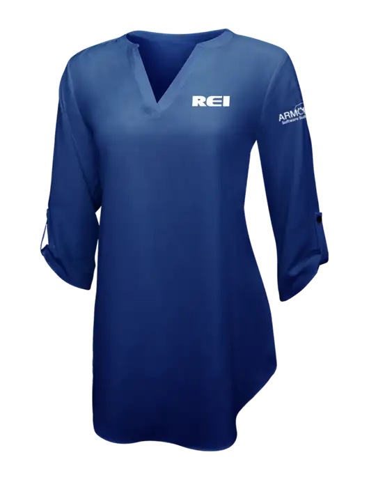 Dark Royal Womens 3/4 Sleeve Tunic Blouse w/REI Logo, Armor Logo